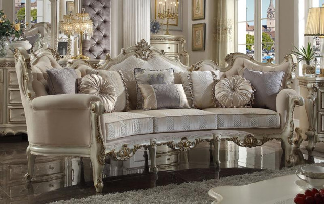 Exclusive Wood carved four-seater xxl couch baroque rococo textile sofa