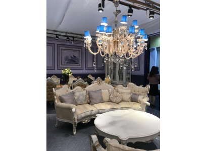 Exclusive Wood carved four-seater xxl couch Baroque Rococo Textile Sofa Round