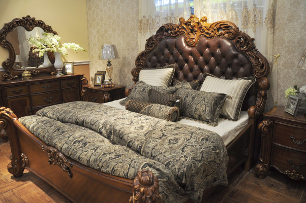 Classic s Bed Baroque Rococo Chesterfield Style Double Leather Hotel Antique