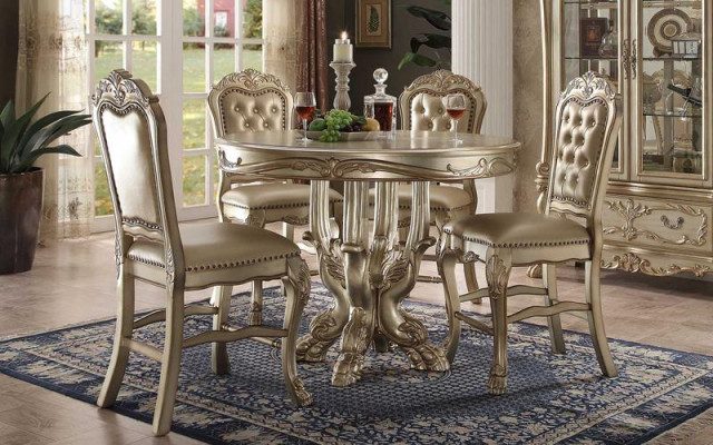 Classic r Golden Round Dining table Table Dining room Chesterfield x4 Chairs 5pcs. suite
