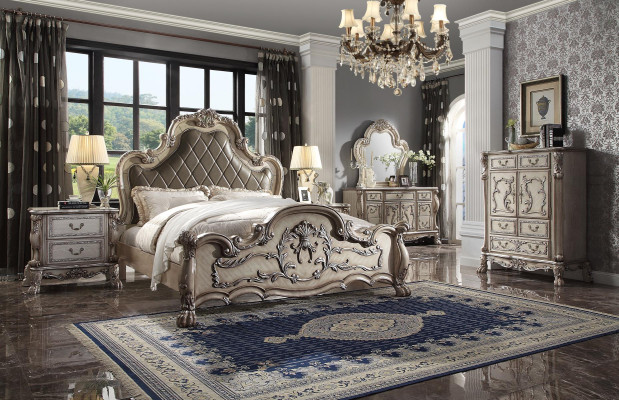 Luxury Baroque Silver Double bed Design Wood 200x200cm upholstery Bedroom new