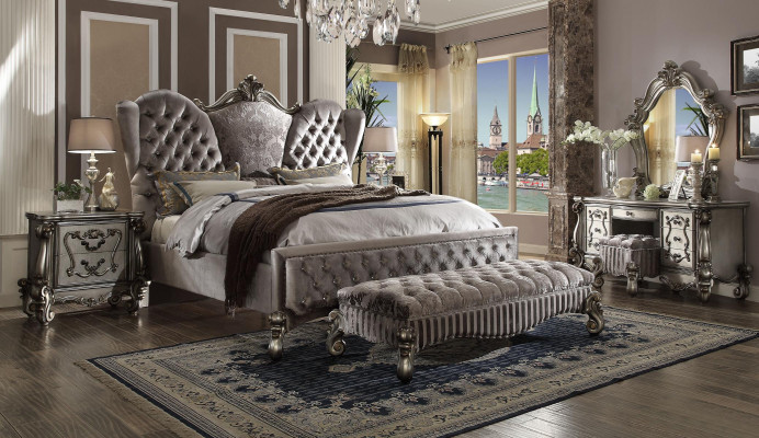 Bed Upholstered bed Luxury Double Bedroom Decorative Baroque Wood Leather Beds