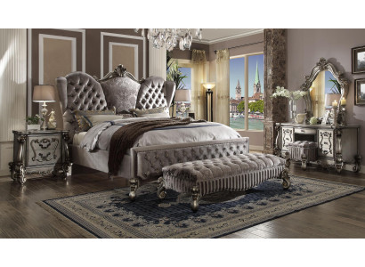 Bed Upholstered bed Luxury Double Bedroom Decorative Baroque Wood Leather Beds