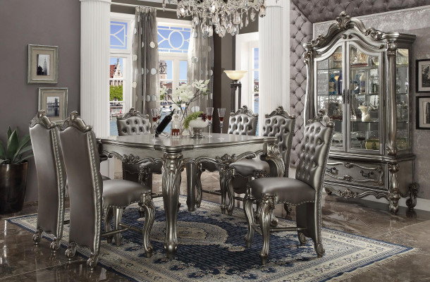 Dining room Furniture Gray Baroque Style Furniture Dining table Display case with 6x chairs