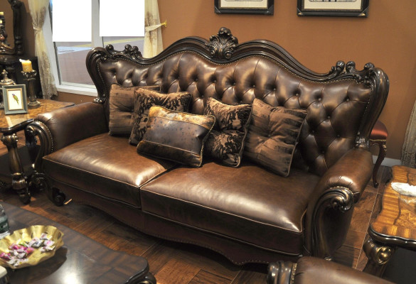 Sofa set 321 Seater Sofa Couch Leather Suite Upholstery Set Wood Baroque