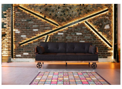 Black Fabric Couch on Wheels Loft Design with Wood Carcase Sofa Furniture