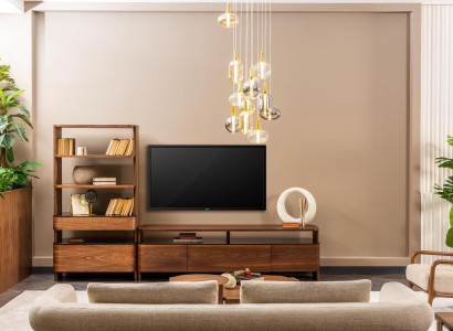 Wall unit TV stand bookshelves TV cabinet lowboard sideboard brown wood set