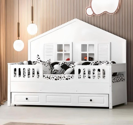 Childrens bed Wooden bed Functional bed Extendable White Wood Bed 90 x 200