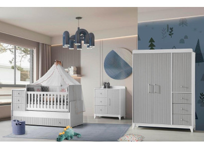 Complete set for Children's room: Chest of drawers, Wardrobe, Children's bed Gray Color
