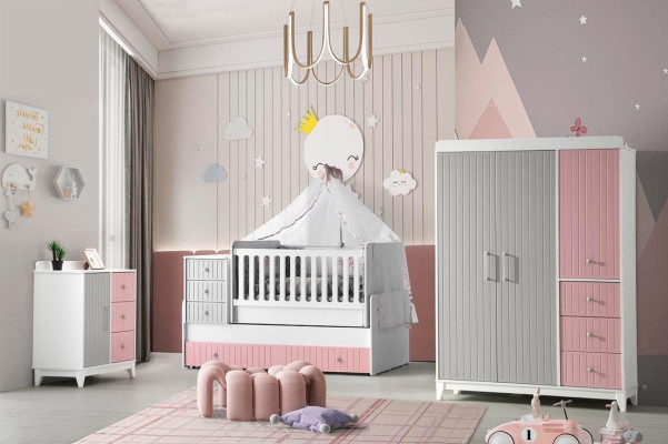 Luxurious Children's room set 3 pieces stylish chest of drawers wardrobe bed multi-coloured