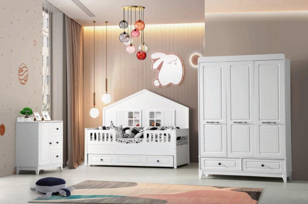 Stylishly Complete Youth Room Luxury Childrens Room Set 3pcs White Color