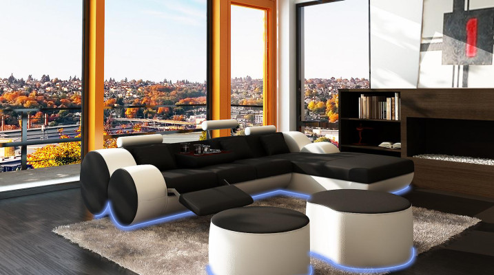 Leather sofa Couch Living landscape L-shape Design Modern Sofa 3085
