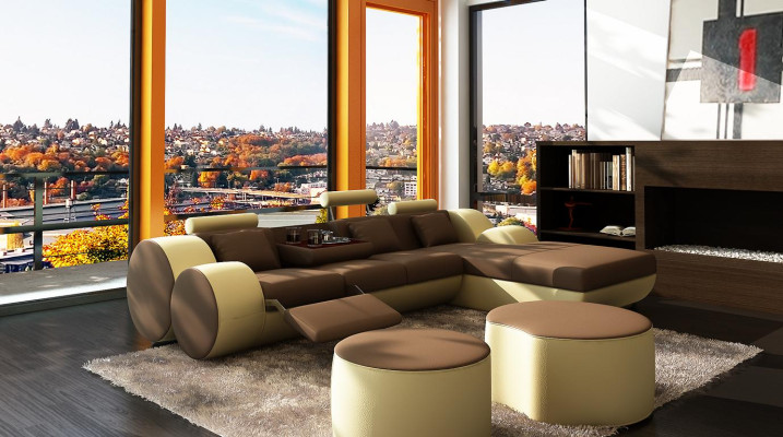 Leather sofa Couch Living landscape L-shape Design Modern Sofa 3085