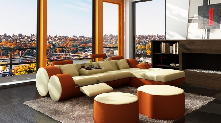 Leather sofa Couch Living landscape L-shape Design Modern Sofa 3085