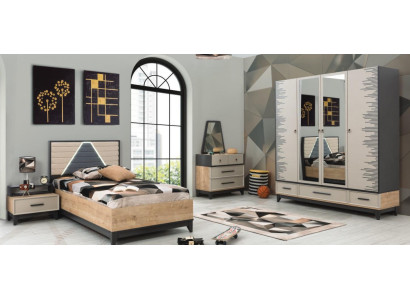 Suite Childrens room Bed Childrens bed Brown Wood Sets Youth bed 5pcs