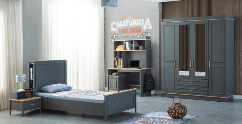 Children's room furniture Children's room Bed Children's bed Gray Wood Set 4 pieces