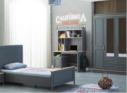 Children's room furniture Children's room Bed Children's bed Gray Wood Set 4 pieces