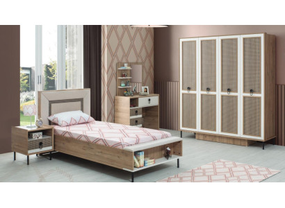 Suite Childrens room Bed Childrens bed Children's furniture Brown Wood Set 5pcs