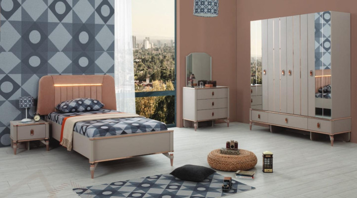 Complete e youth bed children's furniture children's bed beige wood set 5 pieces modern