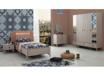 Youth bed children's furniture children's bed complete e beige wood set 5 pieces modern