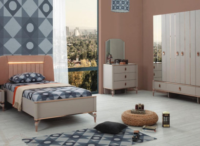 Youth bed children's furniture children's bed complete e beige wood set 5 pieces modern