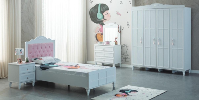 Childrens room Complete e Children's furniture Childrens bed Bed Wood Set 5pcs White