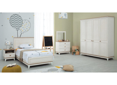 Suite Childrens room Bed Childrens bed Children's furniture White Wood Set 5pcs