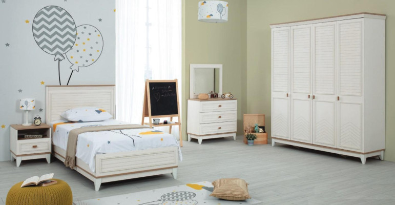 Complete e youth bed children's furniture children's bed white wood set 5 pieces chest of drawers