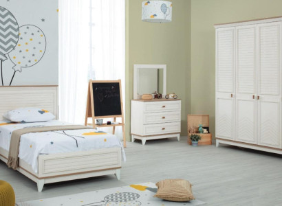 Complete e youth bed children's furniture children's bed white wood set 5 pieces chest of drawers