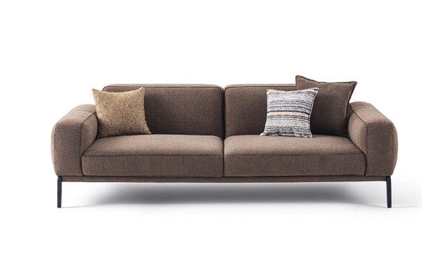 Modern Three Seater Sofa 3 Seater Couch Brown Fabric Sofa Fabric Modern Upholstered Sofa
