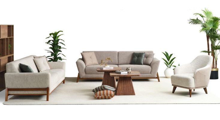 Couch set three-seater armchair sofa fabric beige fabric sofa set 4 pieces 3+3+1+1