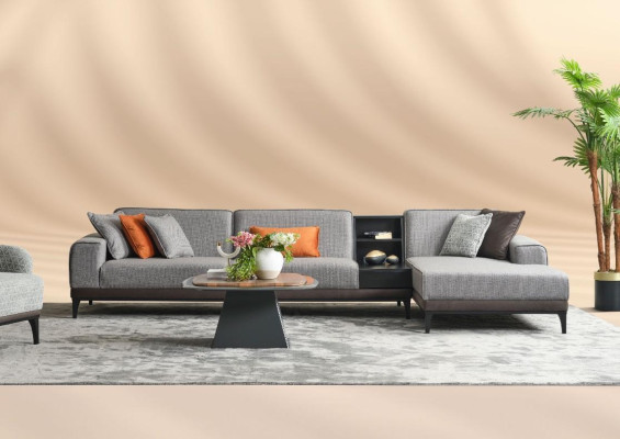 Living landscape Corner sofa Couch L-shape Large Sofa Gray Modern Upholstered Sofa