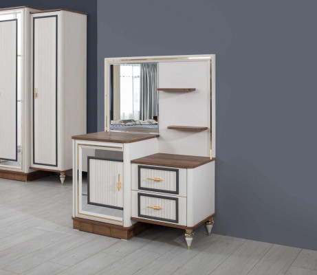 Dressing table Suite with Mirror Wood Bedroom Beige Console Set