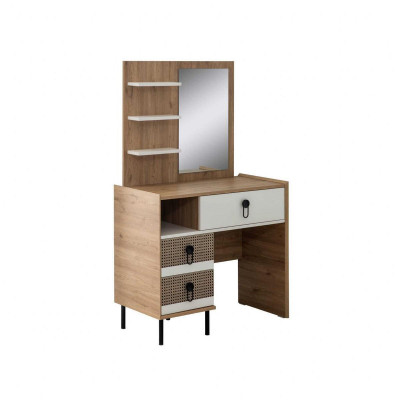 Dressing table Suite with Mirror Wood Bedroom Brown Console Set