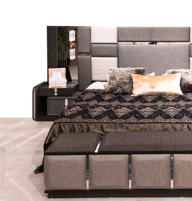 Luxury Gray Complete's Bedroom Double bed 2x Bedside tables Wardrobe