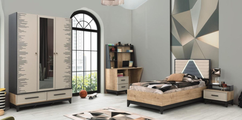 Complete e children's furniture youth bed bed wood set 4 pieces children's room brown