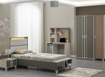 Kinderfurniture Suite Childrens room Bed Childrens bed Gray Wood Set 4pcs