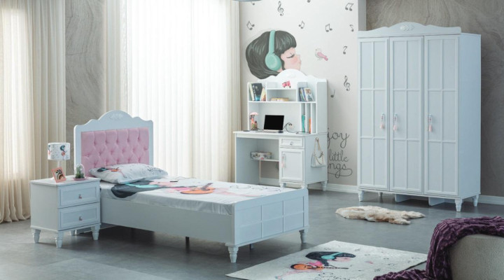 White Group Childrens bed Children's furniture Childrens room Bed Wood Set 4pcs