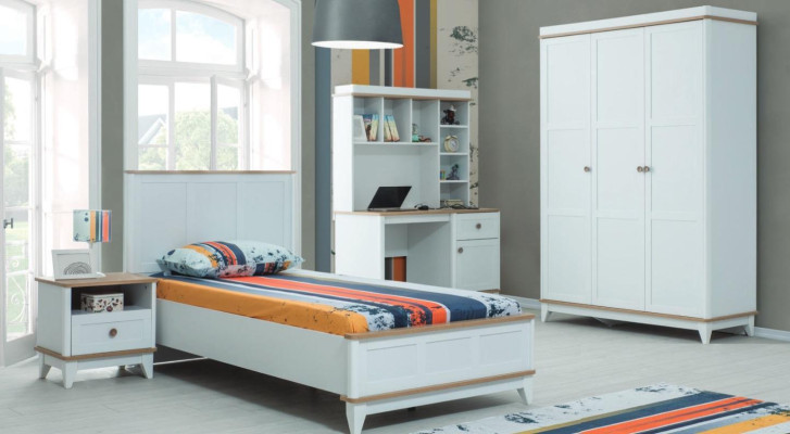 Complete e youth bed children's furniture children's bed white wood set 4 pieces modern