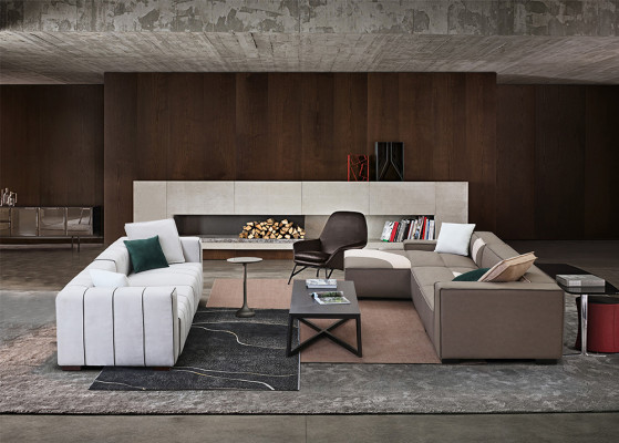 Living room Suite Design Corner sofa L-shape + Sofa 4 Seater Upholstery Couches Leather