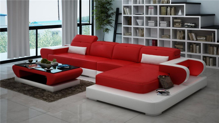 Corner sofa Sofa set Leather Sofa Corner Upholstery Stool Set Red Designer Couch new