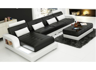 Corner sofa Leather + Coffee table Corner Sofa Couch Upholstery Suite Living landscape Corner