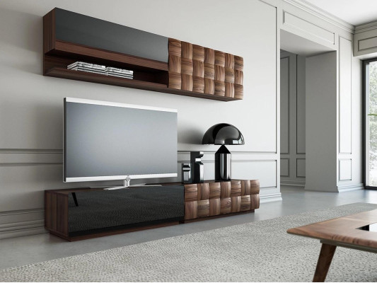 Living room Complete 4-piece TV lowboard Wall unit Wooden furniture Wall shelf Wall cabinet