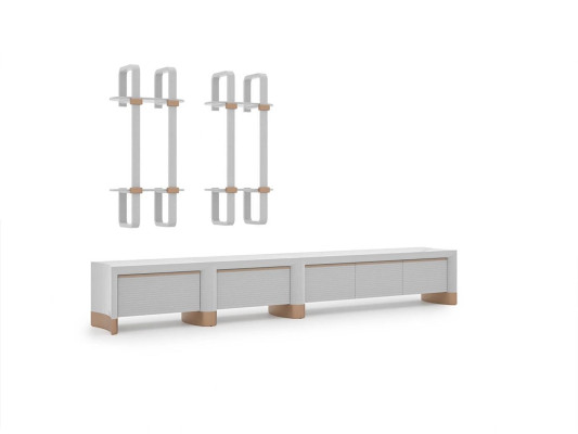 Living room wooden furniture TV lowboard design 2x wall shelves Modern Furnishings