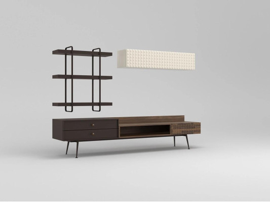 Braun Complete Living room furniture Wall cabinet Wall unit TV lowboard wall shelves