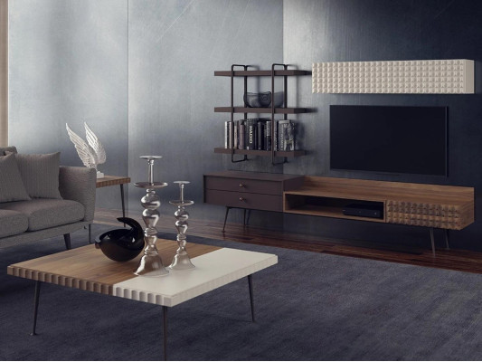 Braun Complete Living room furniture Wall cabinet Wall unit TV lowboard wall shelves