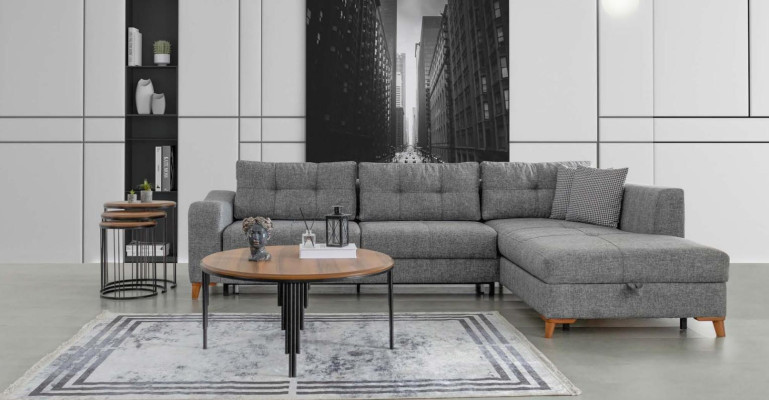 Gray L-shape Corner sofa Designer Living room Sofas Luxury Couches Wooden furniture