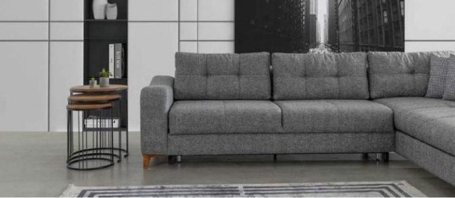 Gray L-shape Corner sofa Designer Living room Sofas Luxury Couches Wooden furniture