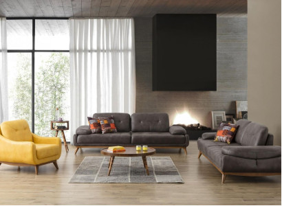 Gray-Yellow Sofa set 3+3+1 Seater Luxury Upholstered furniture Living room Set