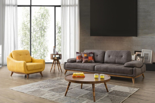 Gray-Yellow Sofa set 3+3+1 Seater Luxury Upholstered furniture Living room Set